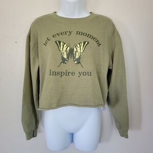 Freeze Small Olive Green Long Sleeve Sweatshirt Butterfly Graphic Quote Inspire